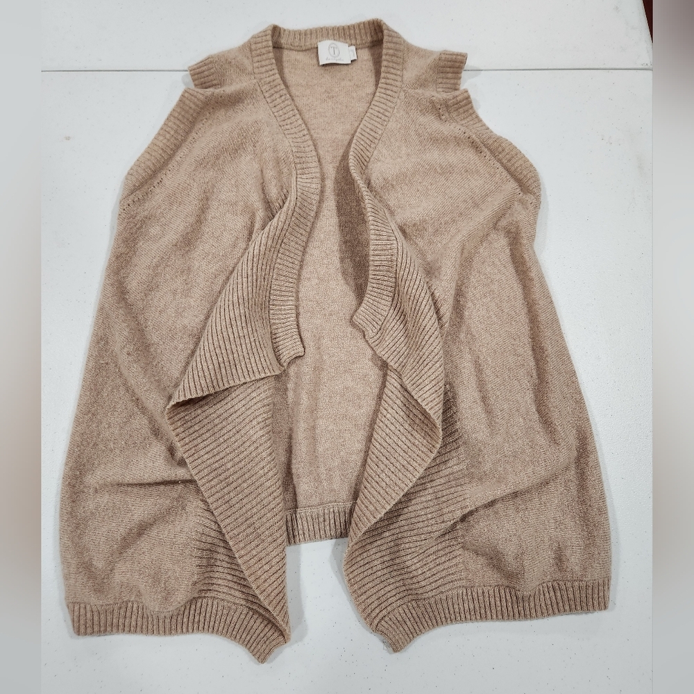 T Los Angeles 100% Cashmere Tan Sleeveless Cardigan Sweater Anthropologie